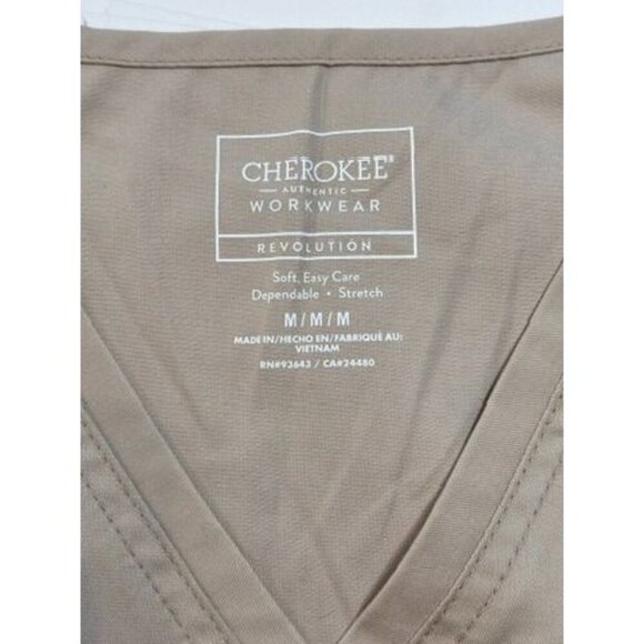 Cherokee Revolution Modern Classic Scrub Top Women Medium Khaki V-Neck NEW - Picture 3 of 11